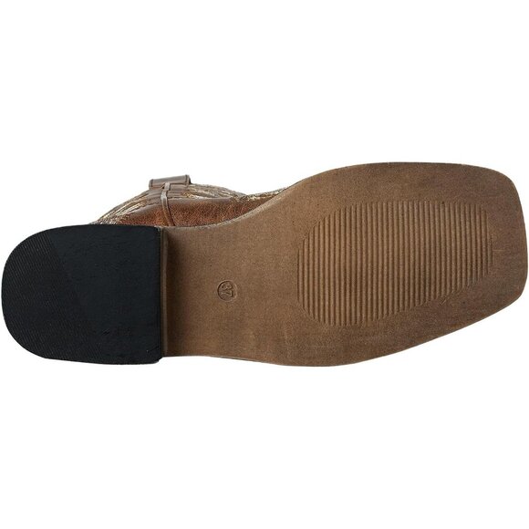 SheSole Western Boots Women's Brown Tan Faux Leather Square Toe Wide Mid Calf - Picture 4 of 8